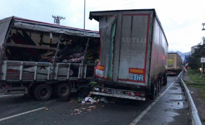 Artvin’de sebze yüklü kamyonet park halindeki TIR’a çarptı: 2 yaralı