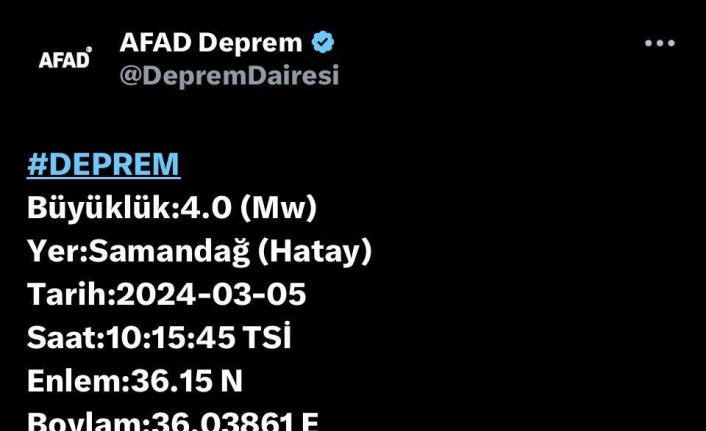 Hatay’da 4 büyüklüğünde deprem