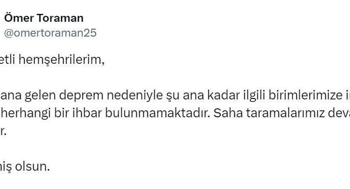 Vali Toraman: “Birimlerimize intikal eden herhangi bir ihbar bulunmamaktadır”