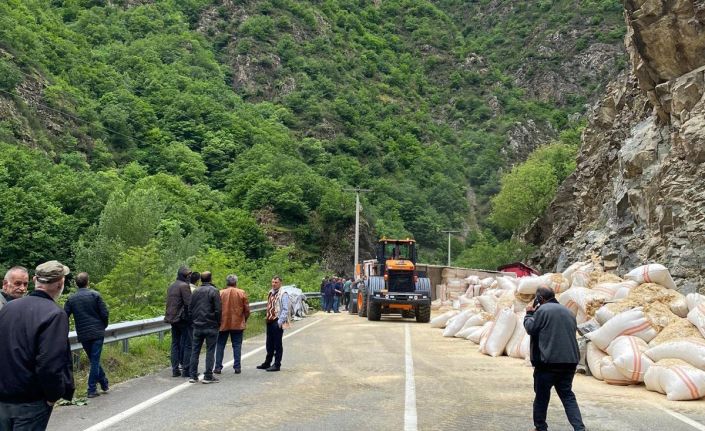 Saman yüklü tır devrildi: 1 yaralı