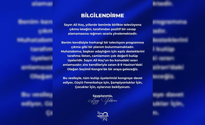 Aziz Yıldırım, Ali Koç’un televizyon programına çıkma teklifini reddetti