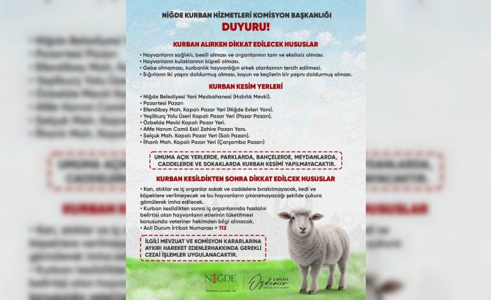 Niğde’de Kurban Kesim Yerleri Belirlendi