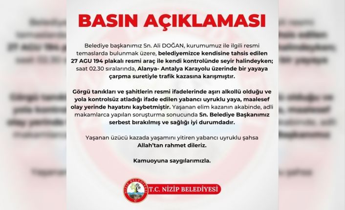 Nizip Belediye Başkanı Doğan’ın çarptığı yaya hayatını kaybetti