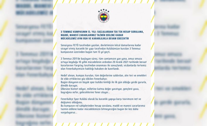 Fenerbahçe’den 3 Temmuz açıklaması