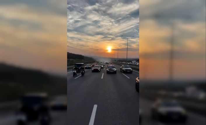 Beykoz’da çakarlı driftli düğün konvoyu kamerada