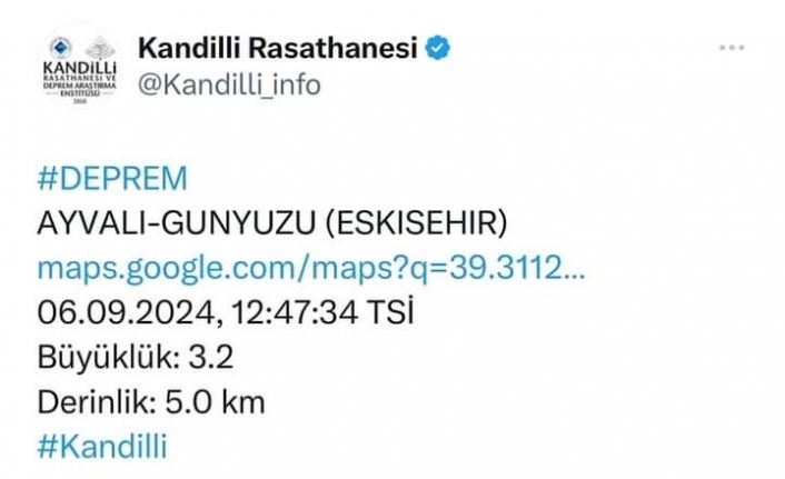 Eskişehir’de 3.2 şiddetinde deprem