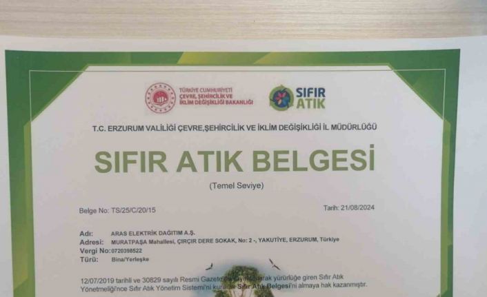 Aras EDAŞ sürdürülebilirlik çalışmaları kapsamında ‘Sıfır atık belgesi’ni aldı