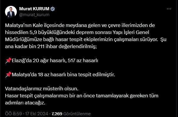 Bakan Kurum: "Vatandaşlarımız müsterih olsun, gereken adımları atacağız"