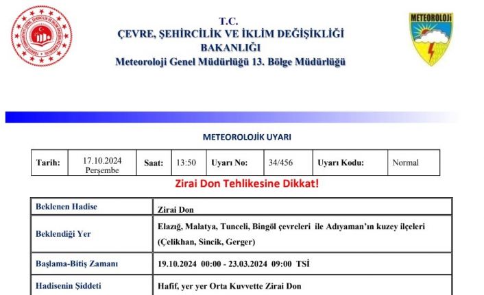 Meteorolojiden ‘zirai don’ uyarısı