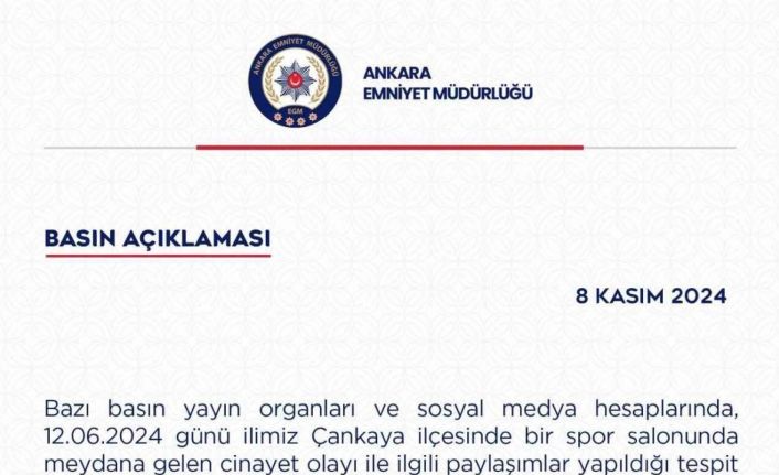 Ankara Emniyeti’nden spor salonunda meydana gelen cinayetle ilgili açıklama