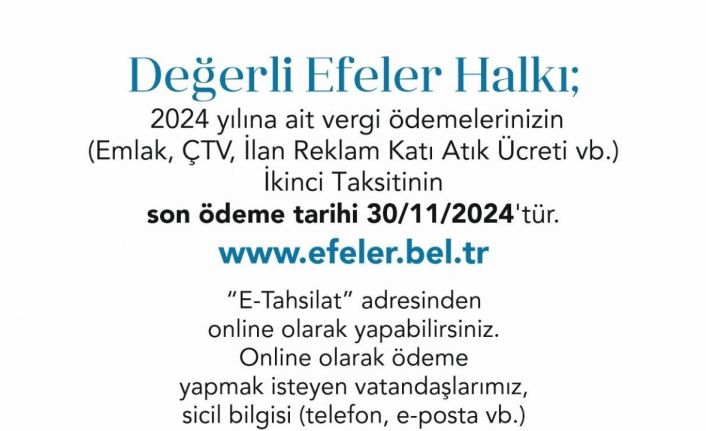 Efeler Belediyesi’nden vergi ödemesi hatırlatması