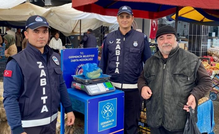 Germencik’te pazar yerlerinde başlatılan tartı uygulaması sürüyor