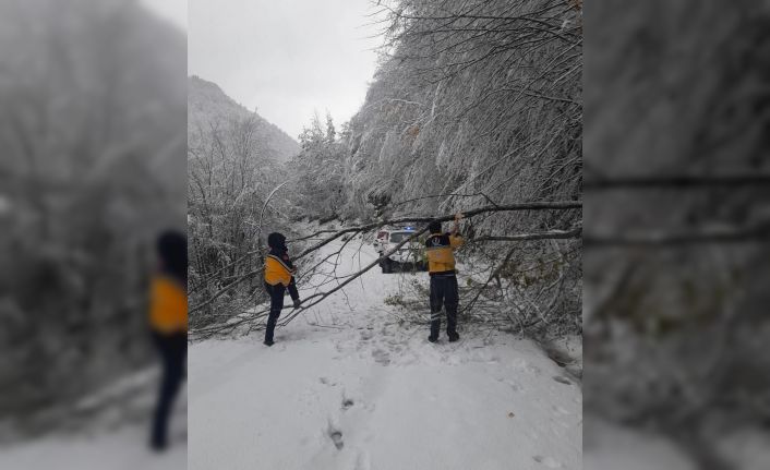 Kar sebebiyle mahsur kalan hasta paletli ambulansla hastaneye ulaştırıldı