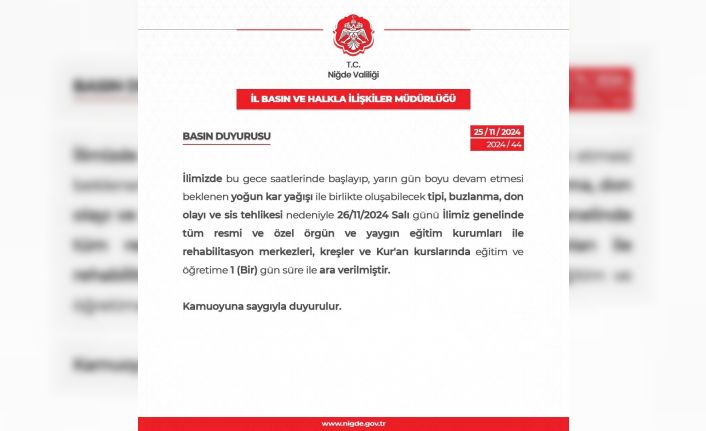 Niğde’de eğitime 1 gün ara verildi