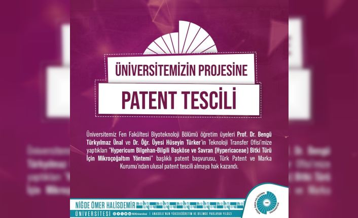 NÖHÜ Projesine Ulusal Patent Tescili