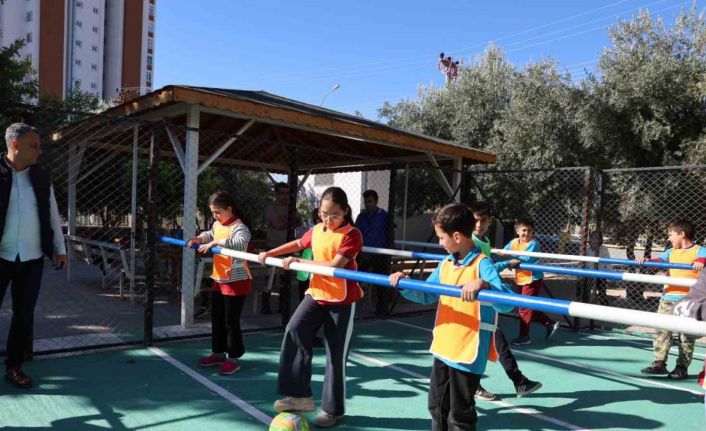 Okul bahçesinde canlı langırt, renkli görüntüler oluşturdu