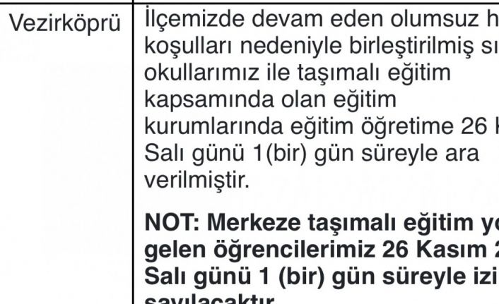 Samsun’da eğitime kar engeli