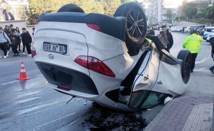 Takla atan otomobilden sağ kurtuldular