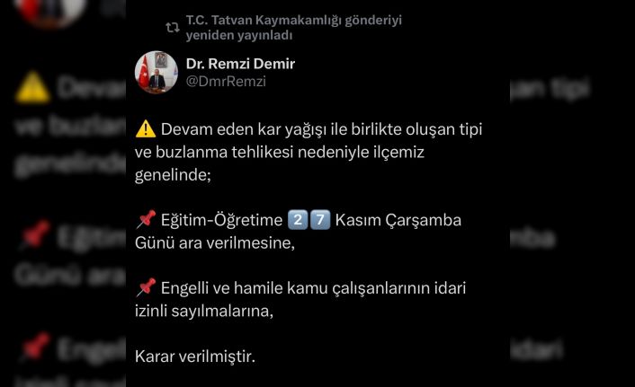 Tatvan’da kar yağışı nedeniyle eğitime ara verildi