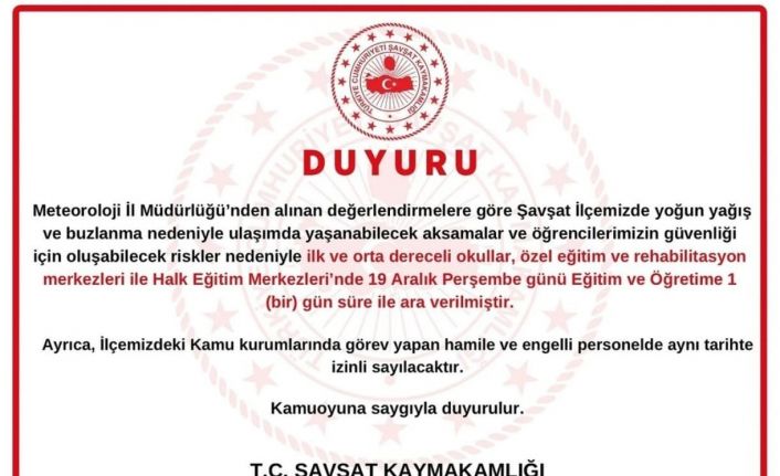 Artvin Şavşat’ta eğitime ara verildi