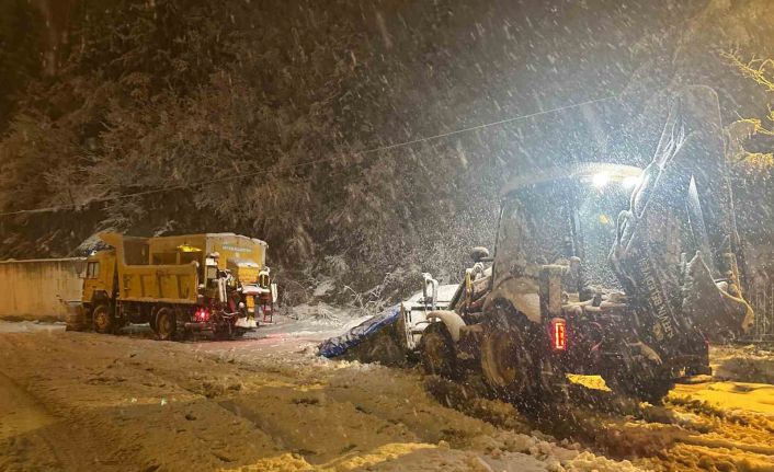 Artvin’de belediye ekiplerinin gece kar mesaisi