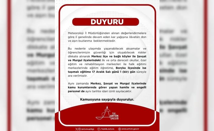 Artvin’de kar tatili