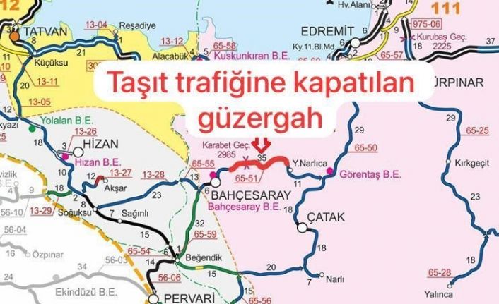 Bahçesaray karayolu yoğun kar ve tipi nedeniyle ulaşıma kapatıldı