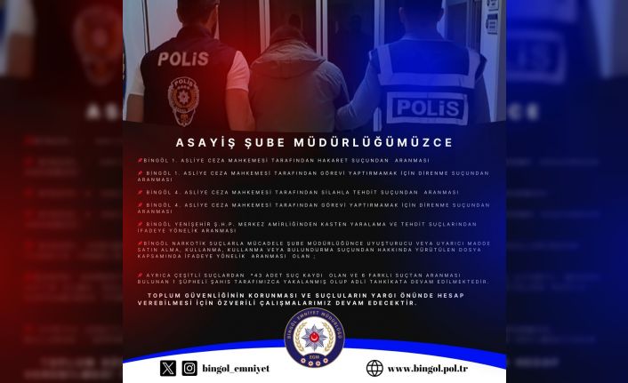 Bingöl’de 43 adet suç kaydı bulunan şüpheli yakalandı