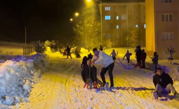 Buz gibi havada kızak kayıp, halay çekerek eğlendiler