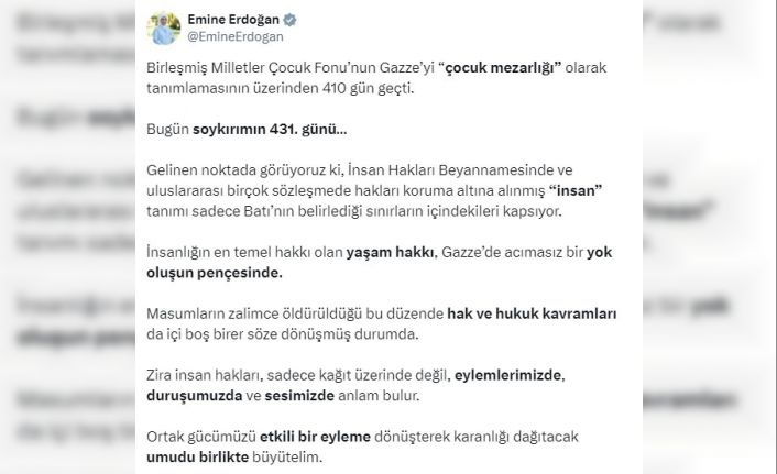 Emine Erdoğan’dan ’10 Aralık Dünya İnsan Hakları Günü’ paylaşımı