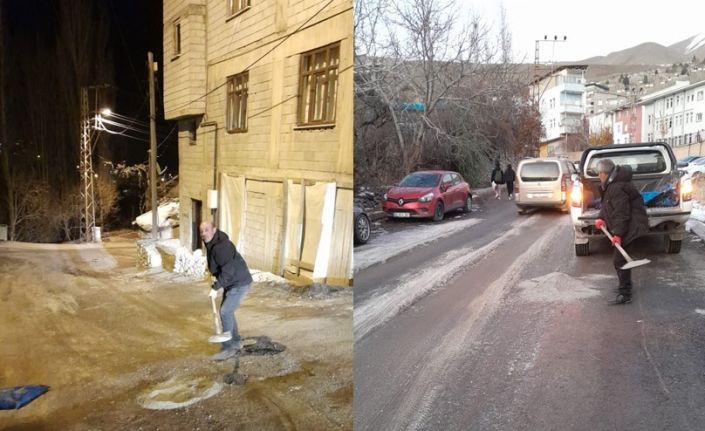 Hakkari’de yollar buz pistine döndü