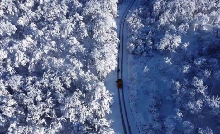 Karabük’te kar manzaraları dronla görüntülendi