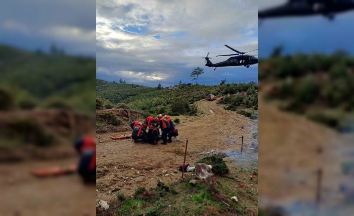 Kaza yapan motokrosçu askeri helikopterle hastaneye kaldırıldı