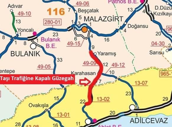 Malazgirt-Ahlat Karayolu geçici olarak ulaşıma kapatıldı