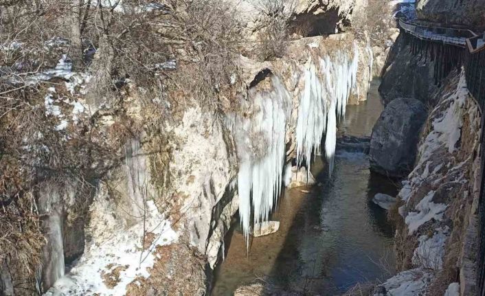 Turistik vadide dev buz sarkıtları oluştu