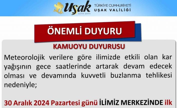 Uşak’ta kar nedeniyle okullar 1 gün tatil edildi