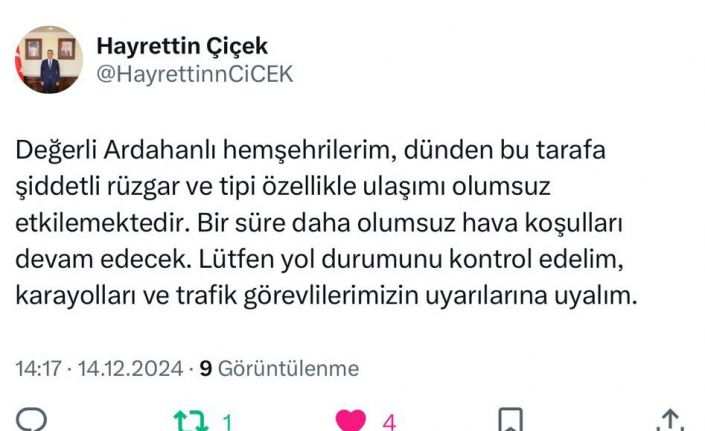 Vali Çiçek’ten sürücülere kar ve tipi uyarısı