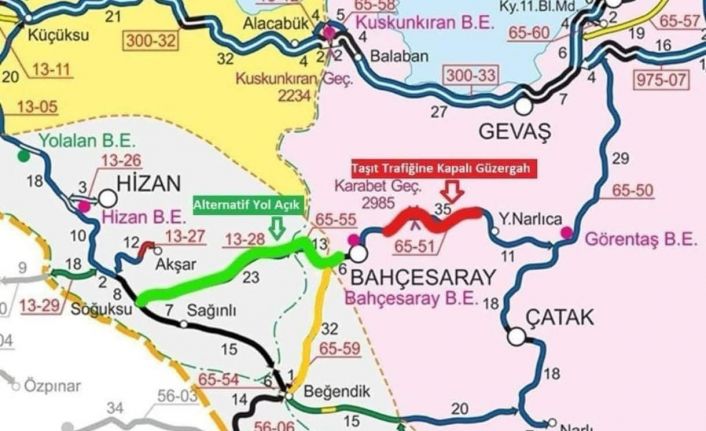 Van-Bahçesaray yolu kar ve tipi nedeniyle trafiğe kapatıldı