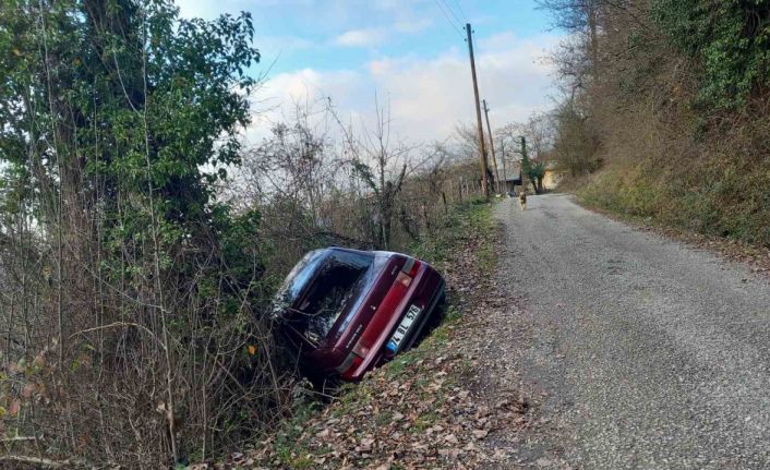 Yoldan çıkan araçtan yara almadan kurtuldu