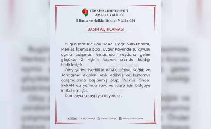 Amasya’da göçük: 2 kişi toprak altında