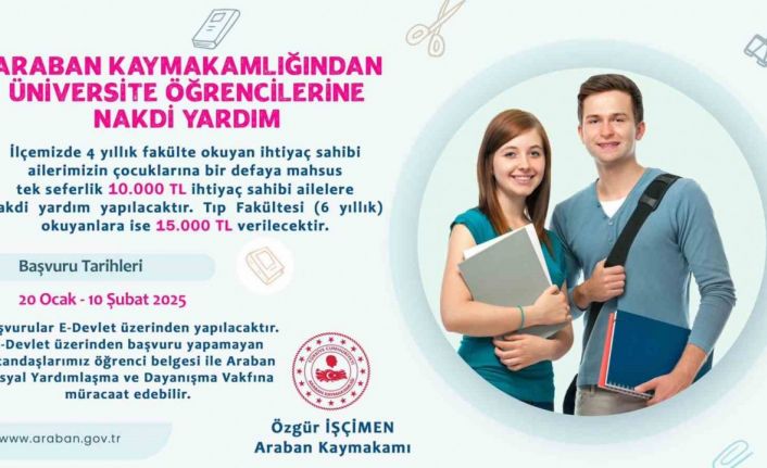 Araban’da üniversite öğrencilerine nakdi yardım yapılacak