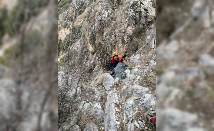 Burdur’da dağlık alanda mahsur kalan keçi kurtarıldı