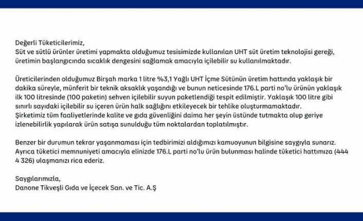 Danone’nin ürettiği sütten su çıktı