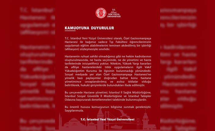 İstanbul Yeni Yüzyıl Üniversitesinden sosyal medyadaki iddialarla ilgili açıklama