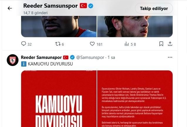 Samsunspor’da şok: Takıma geç katılan 4 oyuncu kadroya alınmadı