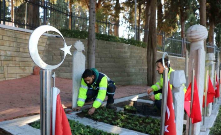 Şehit mezarları çiçeklerle donatıldı