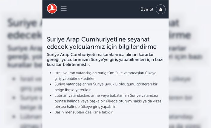 THY, Suriye’ye İran ve İsrail vatandaşlarını taşımayacak