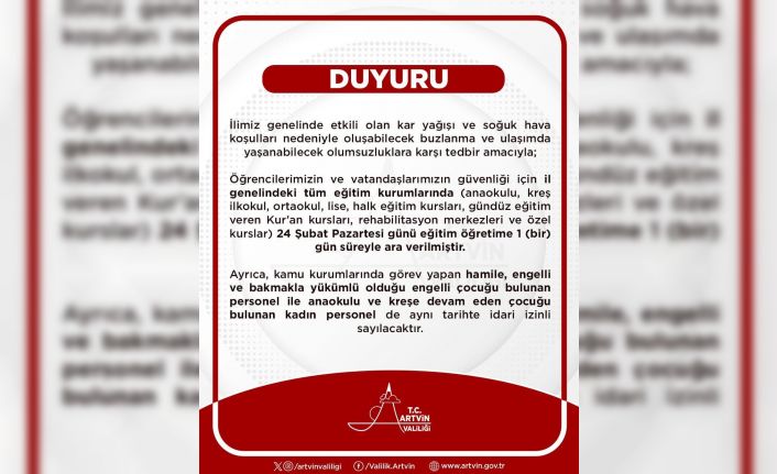 Artvin’de eğitime kar engeli