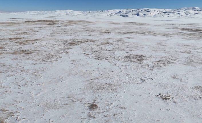 Bitlis’ye etkili olan soğuk havadan dolayı Cil Gölü’nün yüzeyi dondu