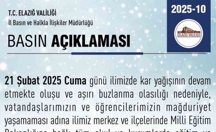 Elazığ’da eğitime kar engeli